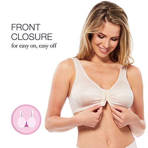 Carole Martin Full-Freedom Comfort Front Closure Bra for Women, Wireless- 3 Pack White, Beige, Black2