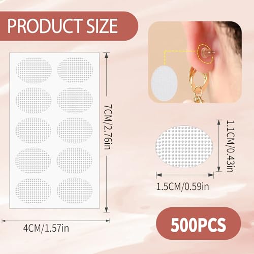 Lot de 500 Patchs de Support pour Lobes d'Oreilles, Transparents et Patchs Autocollants pour Oreilles Tombantes, Patches pour Boucles d'Oreilles Lourdes, Protection Piercing Oreille pour Port Prolongé – vue 2
