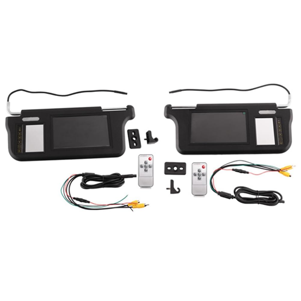 Wuden 1Set 7Inch Black Car Sun Visor Rear View Mirror Screen LCD Monitor 2 Channel Video