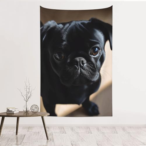 Tapisserie murale carlin noir 152 cm, le cadeau idéal pour amoureux des chiens