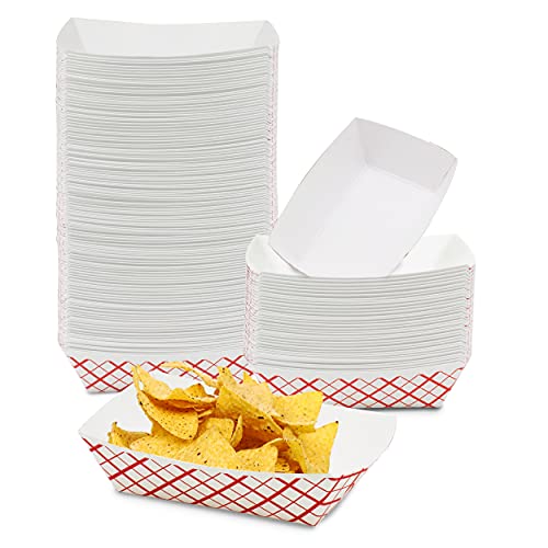 Featured Product [250 Pack] 0.5 lb Heavy Duty Disposable Red Check Paper Food Trays Grease Resistant Fast Food Paperboard Boat Basket for Parties Fairs Picnics Carnivals, Holds Tacos Nachos Fries Hot Corn Dogs