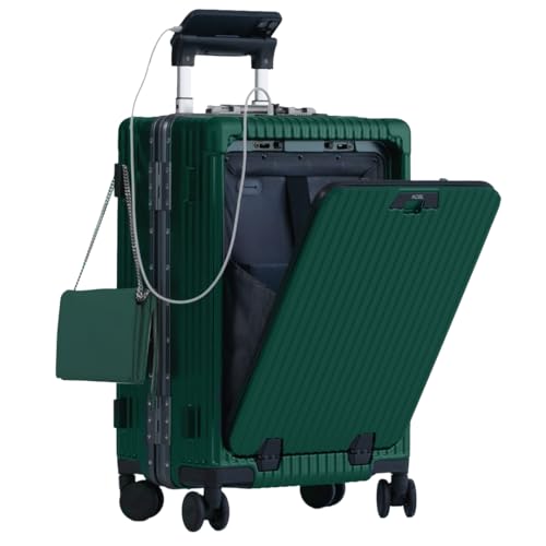 NOBL Travel Carry On Luggage, Noble Zipperless Aluminum Frame PC Hard Shell Suitcase, 20.8x15x8.7 Airline Approved, 360° Spinner Wheels, TSA Locks, USB Charging Port, Cup & Phone Holder - Forest Green