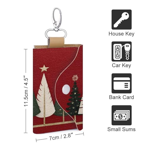 Festive Christmas Green Pine Trees Cartoon Key Holder Bag PU Leather ID Card Holder Keychains Case Cover for Men Women2