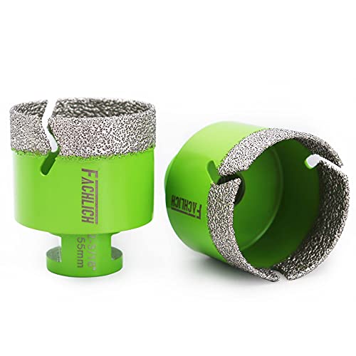 Image of Diamond Core Drill Bit,2pcs Diameter 2-3 /16 inch 55mm Thread 5 /8-11,Vacuum Brazed Dry Wet Hole Saw for Porcelain Tile,Granite,Marble,Concrete,Masonry,Brick