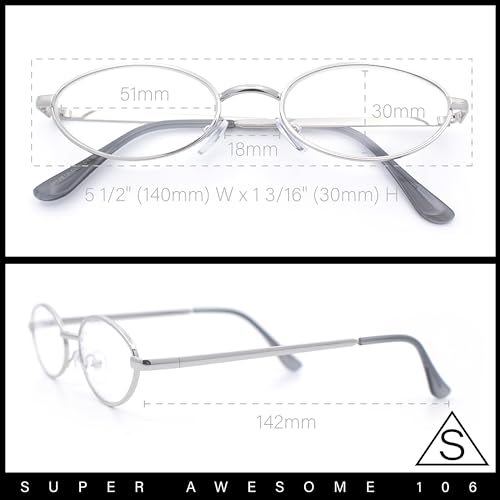 Sa106 M10613CLR-GD Extra Narrow Oval Metal Rim Round Retro Vintage Clear Lens Eye Glasses Gold thumb #3