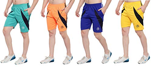 Image of Dia A Dia Men's Polycotton Running Sports Gym Shorts Pack of 4 (Green-Orange-Royal-Yellow Free Size: 28-34 Inches)