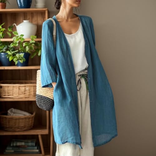 Women's Linen Artistic Cardigan 2025 Casual Plus Size Jacket with Pockets Chinese Style Long Trench Coat Outwears2