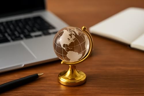 Image of Luxury Crystal Mini 3 Inch Globee with Golden Stand- 6 inch Elegant World Globe for Desk or Office Decor, Modern Decorative Glass Globe with Etched Continents