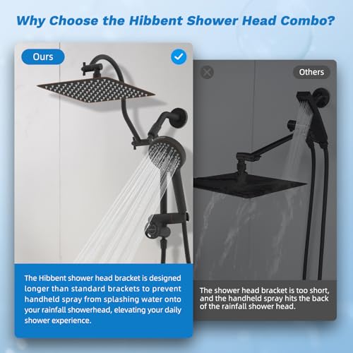 Image of Hibbent High Pressue All Metal 10 inch Rainfall Shower Head, Handheld 10-Spray | cUPC Certified Oil-Rubbed Bronze Dual Showerhead Combo, 4-way Diverter with Pause Mode, Extension Arm, 71'' Hose & Holder