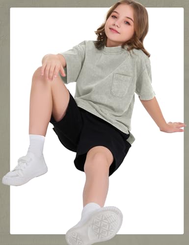 Image of COZYPOIN Unisex Kids Vintage Acid Wash Cotton Tees Crew Neck 3-16Y