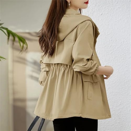 Women's Spring Trench Coat Mid Long Loose Zipper Hooded Windbreaker Jacket Female Slim Outerwear Tops2