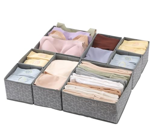 House-of-Quirk-Foldable-Cloth-Storage-Box-Closet-Dresser-Drawer-Organizer-Cube-Basket-Bins-Containers-Divider-with-Drawers-for-Underwear-Bras-Socks-Ties-Scarves-Set-of-8-Grey-Cube