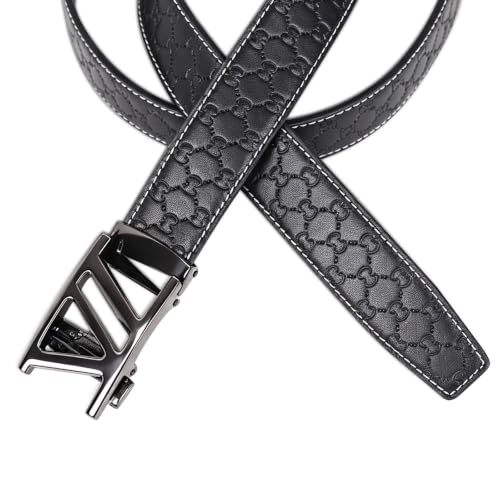 Image of Aurolran Men&Womens Leather Dress Belt Business Automatic Buckle Belt Color-Black Silver Gold