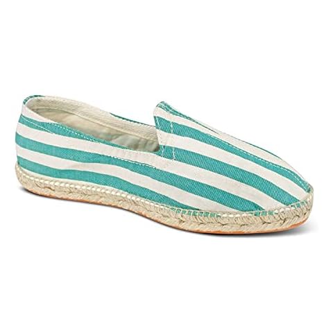 weltenmann Corralejo Coloured Wide Striped Cotton Slip On Espadrilles with Shoe Bag 41-46 Handmade in Spain, emerald, 9.5 UK Cover