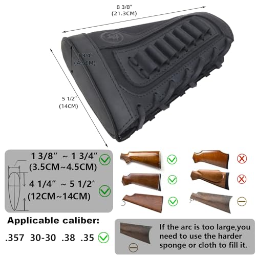 Tas Trost Leather Cheek Rest Canvas Buttstock Shell Holder Rifle Recoil Pad .308 .30-30 .22LR 12GA (Black, .357 .30-30 .35 .38) by Tas Trost - Image 5
