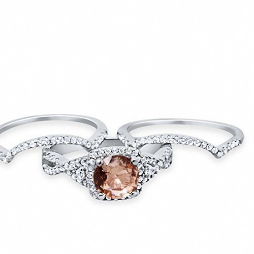 Blue Apple Co. Halo Infinity Shank Wedding Trio Set Ring Round Cubic Zirconia 925 Sterling Silver4