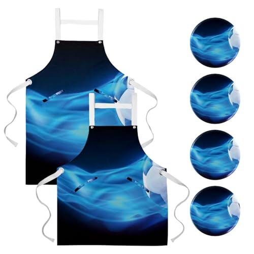 Tablier de serveuse anti-tache lot de 2 imprimé football pour le service en restaurant