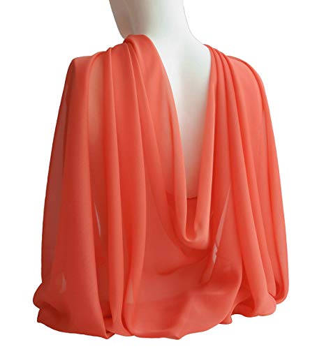 15 Color Variations Wide Long Shiny Chiffon Scarf For Women Formal Evening Headband Wedding Shawl Lightweight Cocktail Wraps 77 x 27  (Coral)
