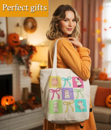 Image of Cat Gifts Tote Bag for Women Girls, Cat Lover Gifts Tote Bag for Daughter Besties, Medium Size with Inner Pocket