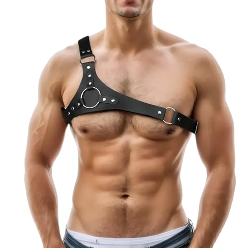 Chest Harness Belt for Men, Men's Body Harness Adjustable PU Leather Male Punk Chest Belt Shoulder Harness Muscle Show Fashion Costumes for Cosplay Party