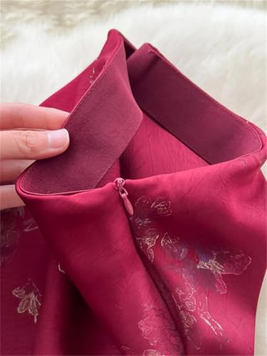 Women's Ankle Length Satin A Line Skirt with Zipper Vintage Floral Design3