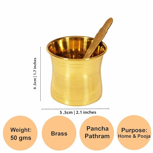 Image of Putrika Traditional Handcrafted Brass panchapatra Set | udarni | Snake Spoon panchpathiram panchapalli for Pooja|Worship - Panchamurt Set - Small
