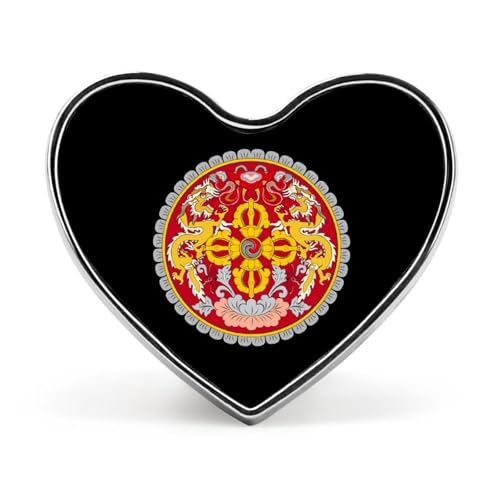 Broche en émail avec emblème du Bhoutan, en Forme de cœur, Bijou Amusant pour Sac à Dos, vêtements et Chapeaux.