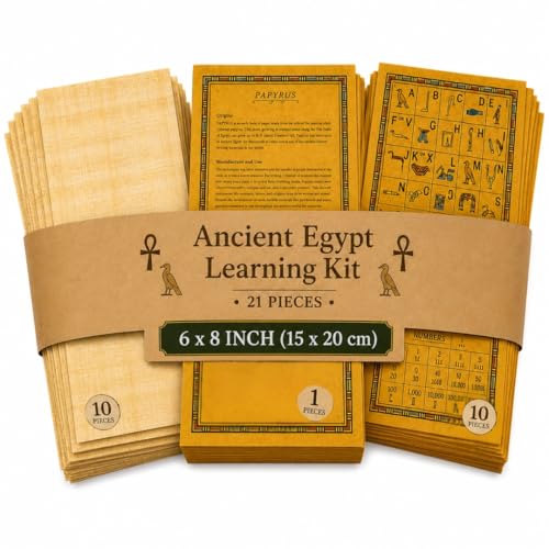 CraftsOfEgypt Set 10 Egyptian Papyrus Paper 6x8 Inch (15x20 cm) - Ancient Alphabets Papyrus Sheets-Papyri for Art Project, Scrapbooking, and School History - Ideal Teaching Aid Scroll Paper