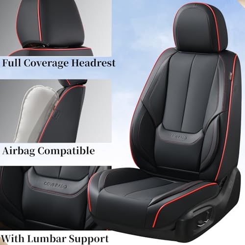 Image of Coverado Seat Covers, Car Seat Covers Front Seats, Car Seat Cover, Car Seat Protector Waterproof, Car Seat Cushion Nappa Leather, Black Seat Covers Carseat Cover Universal Fit for Most Cars