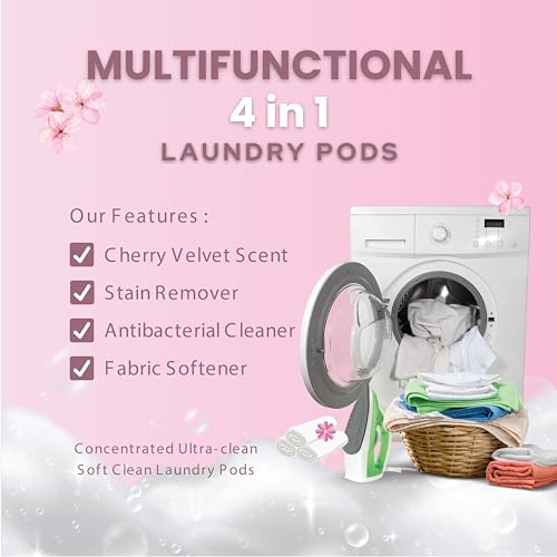 Image of 4-in-1 Laundry Pods, Cherry Velvet Scent - Stain Remover, Fabric Softener, Fresh Scent & Deep Clean, 36 Count