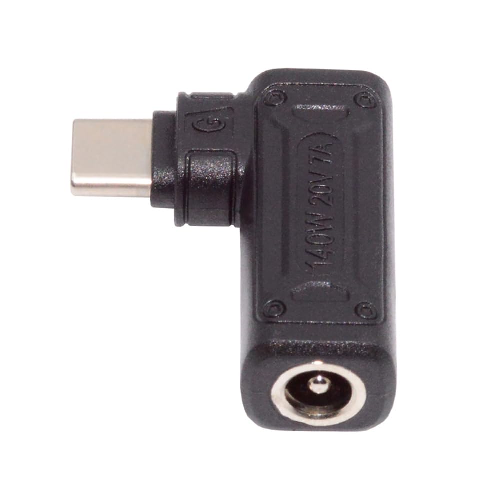 cablecc DC Jack 5.5x2.1mm Input to USB-C Type-C Angled 90 Degree Power Plug 140W 100W Charge Adapter for Laptop Phone