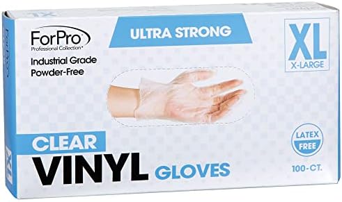 ForPro Disposable Vinyl Gloves, Clear, Industrial Grade, Powder-Free, Latex-Free, Non-Sterile, Food Safe, 2.75 Mil. Palm, 3.9 Mil. Fingers, X-Large, 100-Count