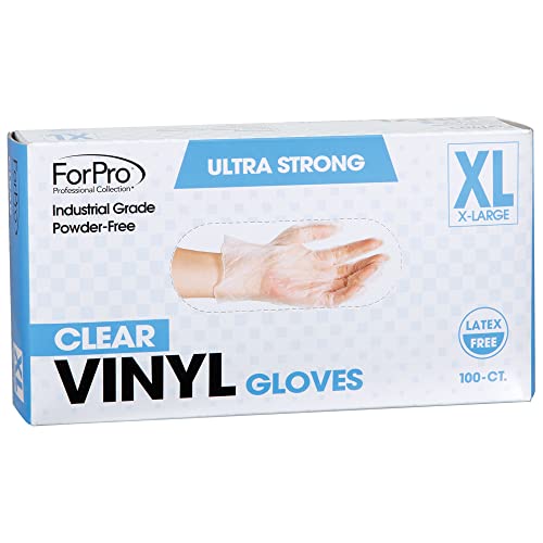 Forpro Disposable Vinyl Gloves, Clear, Industrial Grade, Powder-Free, Latex-Free, Non-Sterile, Food Safe, 2.75 Mil. Palm, 3.9 Mil. Fingers, X-Large, 100-Count #TOP21