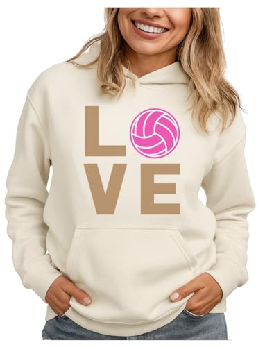 Tstars Volleyball Hoodie for Teen Girls and Women - Athletic Sports Pullover Gift for Players Coaches & Fans Women Hoodie Medium Cream