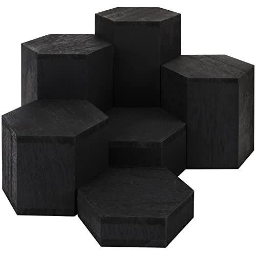 BELLE VOUS (Lot de 6 Cube en Bois Noir Hexagonal - Presentoir Produit pour Étagères et Comptoirs - Socle en Bois à Plusieurs Niveaux pour Bijoux, Magasins, Figurines, Cupcakes et Desserts