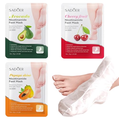 GMDP 3 pares de scarillas exfoliantes para pies, mascarilla para pies secos y agrietados, de aguacate y papaya, para pies suaves, para hombres y mujeres