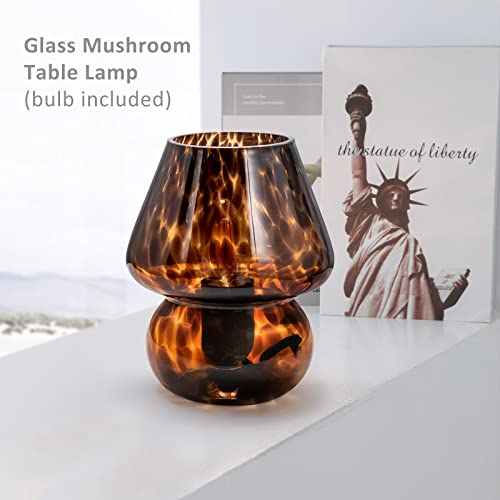 Onewish Mushroom Lamp Small Vintage Table Lamp For Bedroom Nightstand, Bedside Lamp Translucent Glass Stepless Dimmable, Murano Aesthetic Home Decor For Living Room Kitchen Mother's Day Gift(Black) #TOP3