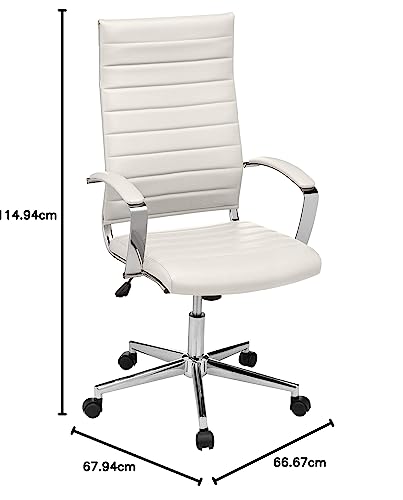 Amazon Basics High-Back Executive Swivel Office Desk Chair with Ribbed Puresoft Upholstery - White, Lumbar Support, Modern Style - Image 4