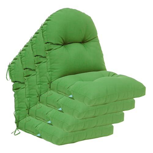 Image of QILLOWAY Tufted Outdoor Chair Cushion Set of 4, Waterproof 43x20x4 Inch Non Slip Replacement Pad for Wicker Lounge Patio Furniture, Green