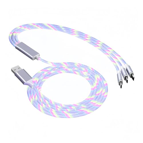 3 in 1 Light Up Led Charging Cable type c charger cable fast charging Multicolour Visibility Flowing LED Lights Charging Cable Glow in The Dark Car USB Cord Compatible with iPhone 16/15 Samsung Note S