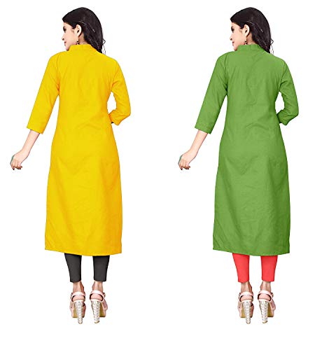 Image of NATEK Women's Cotton Straight Plain Kurtis Combo Pack of 2