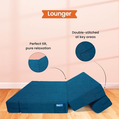 Image of Starlon 3 Seater Sofa Cum Bed Foldable 3-in-1 Sofa Bed with 1 Year Warranty, Washable Jute Fabric Cover & 2 Floral Pillows | Queen Size Guest Bed | Pre-Assembled Aqua Teal 6x6 Ft