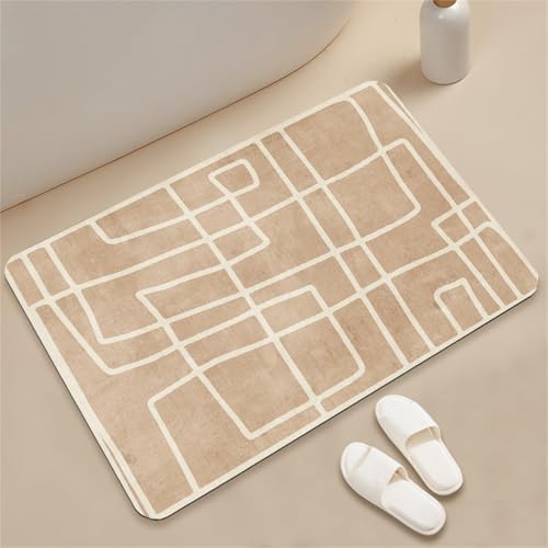 Odot Alfombra Baño Secado Rápido Beige WABI-Sabi Alfombrilla de Baño Antideslizante de Piedra Diatomita Súper Absorbente Felpudo Suaves y Delgadas para Bañera, Ducha y Cocina (Beige 7,40x60cm)