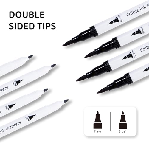 Image of KORNNAC 4 pcs Black Edible Marker Pen Set | Fine Tip for Food Coloring, Frosting & Icing | 4 Pack of Black Food Safe Drawing & Paint Pens | paint pen
