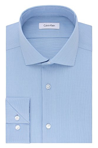 Calvin Klein Men's Dress Shirt Slim Fit Non Iron Stretch Solid, French Blue, 14