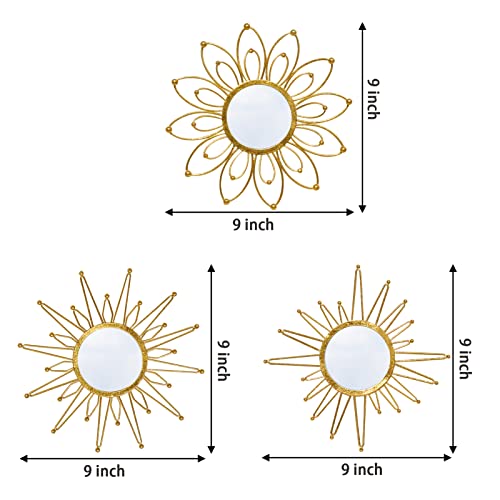 Wotieuns Mirror Wall Decor Metal Sunburst Mirror Art Decorative Mirror Suitable For Living Room Bedroom Home Aisle Gold Set Of 3 #TOP1