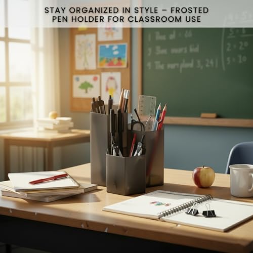 Image of Black Pen Holder for Desk | 3 Compartment Organizer Desk for Pen, Pecils, Makeup Brushes, Tooth Brushes | Cute Pencil Cup Desk Organizers and Accessories for Office, Home, Classroom, Teacher Desks