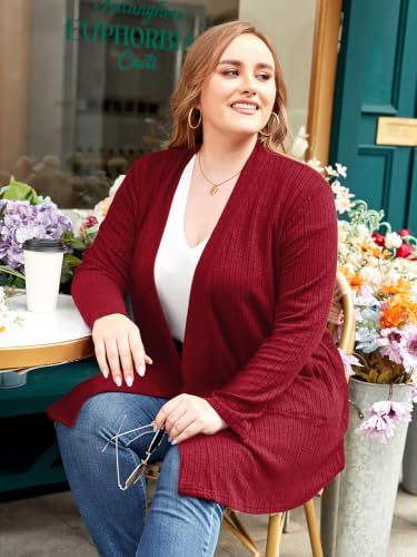 Image of LARACE Open Front Knit Plus Size Cardigan Sweaters for Women with Pockets