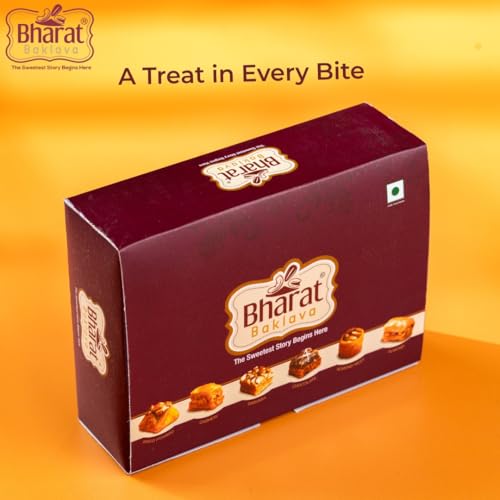Image of Bharat Baklava Shagun Assorted Baklava Box (6 Pieces, 150g) | Almond, Cashew, Pyramid, Nest, Chocolate & Simsimia