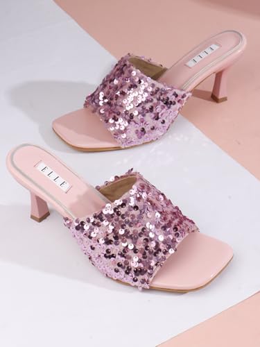 Image of ELLE Women's Sequin-Embellished Square-Toe Heeled Sandals